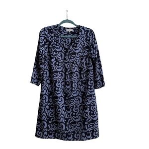 Elegant Long Sleeve Blue Patterned Dress